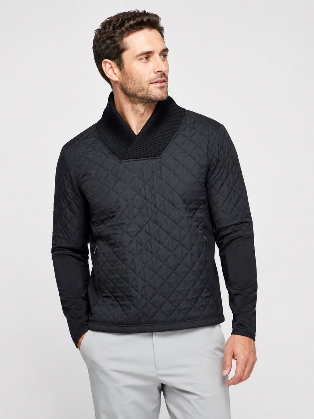 Greyson Mettawa Shawl Pullover Men’s M Black Quilted Hybrid Golf Jacket